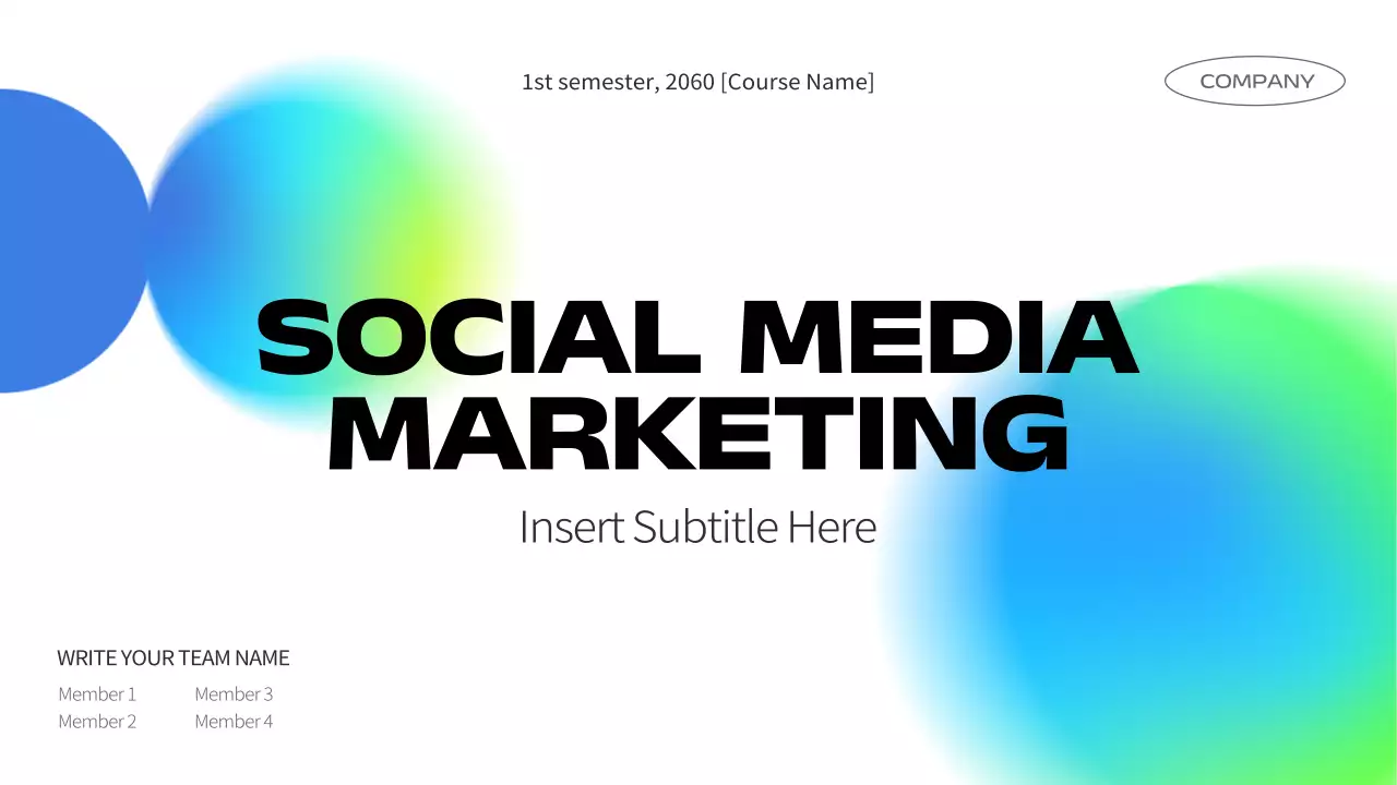 A trendy business school assignment with a clean layout and a variety of graphs and charts, accented with colored shapes and gradient graphic sources.