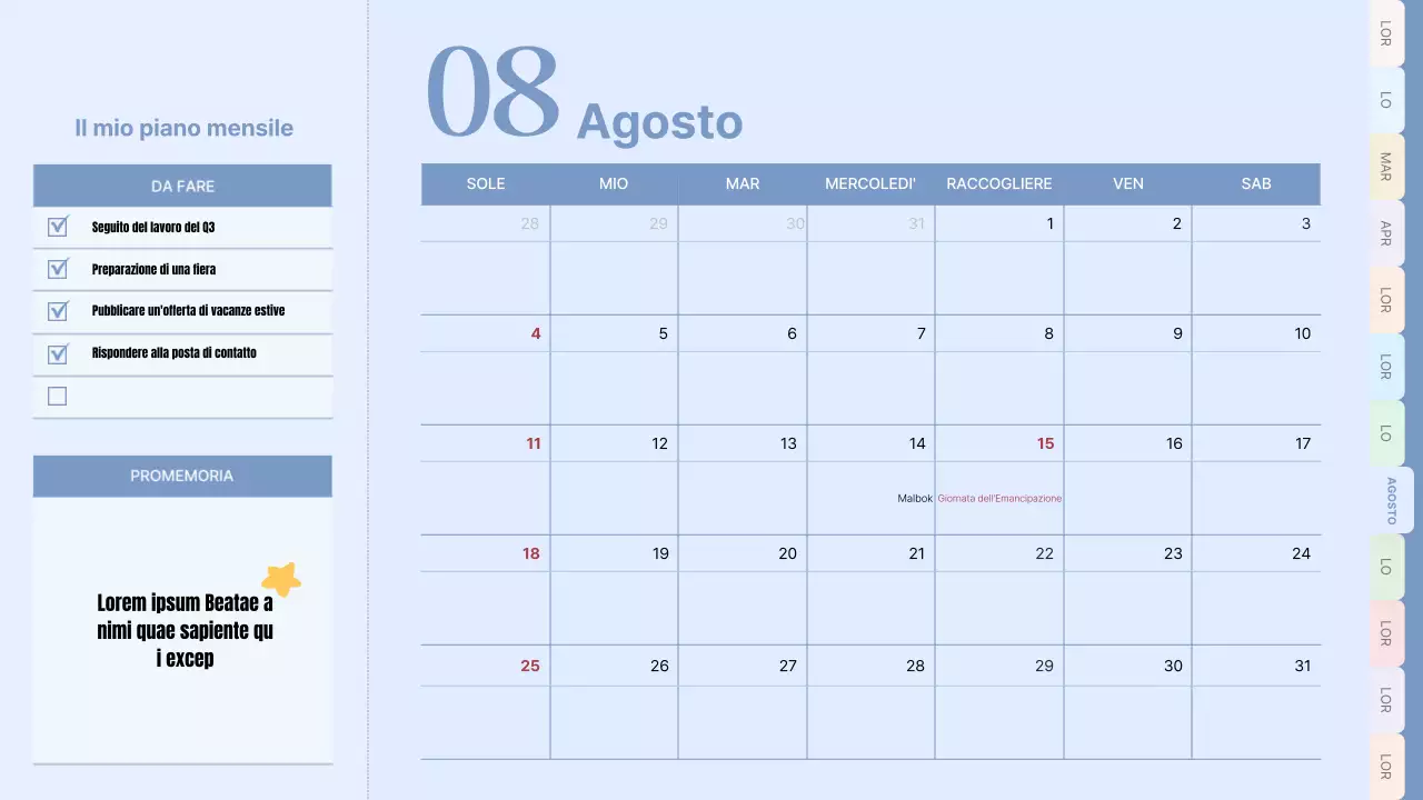 Calendario classico in rosa e azzurro