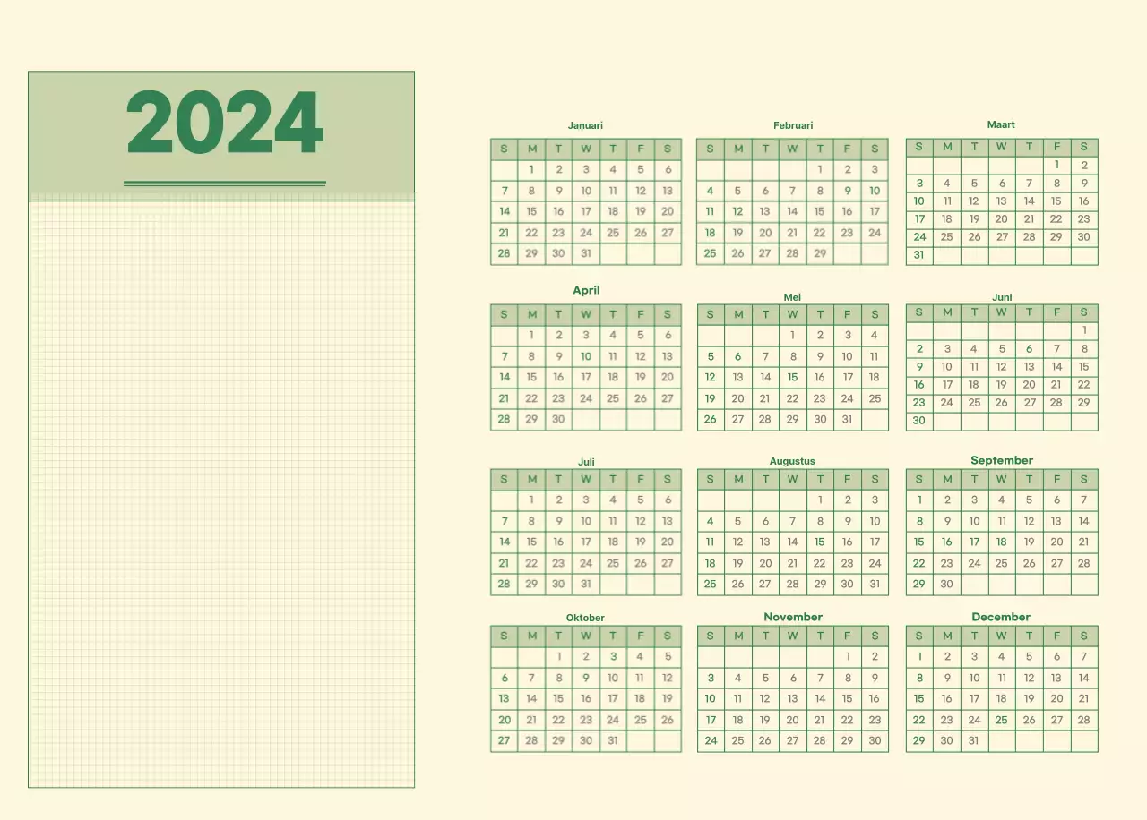 SAT D-day notitieblok concept muurkalender in groen en lichtgeel