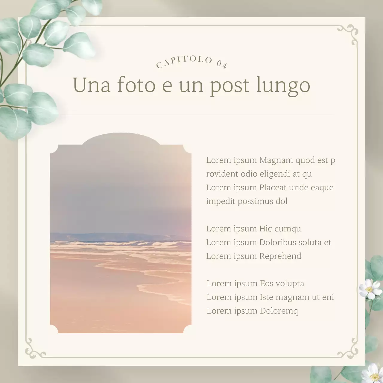 Lussuosa newsletter floreale in beige e verde