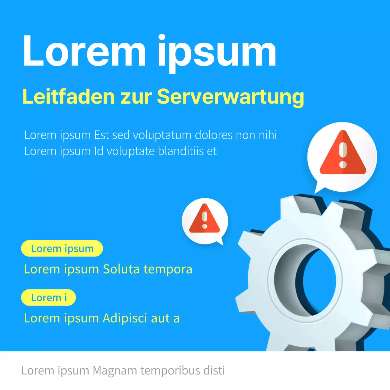 Blaue und gelbe minimalistische Homepage Hinweis auf Serverwartung