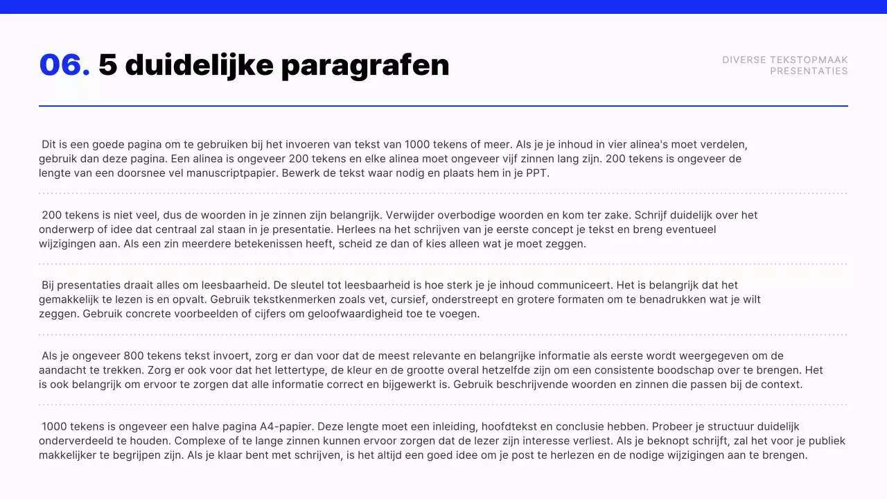 Modern tekst layout rapport in blauw en wit