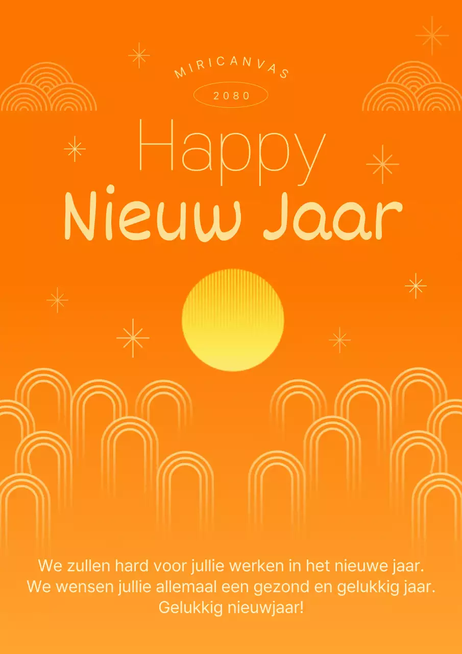 Traditioneel nieuwjaarswensbriefpapier in oranje en geel