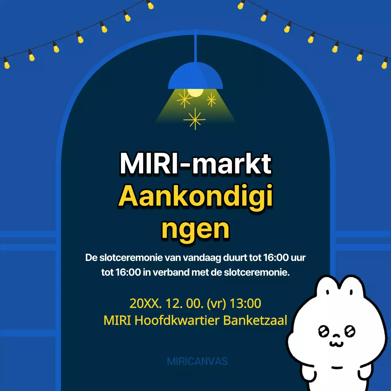 Een minimalistische eindejaarsaankondiging in blauw en geel