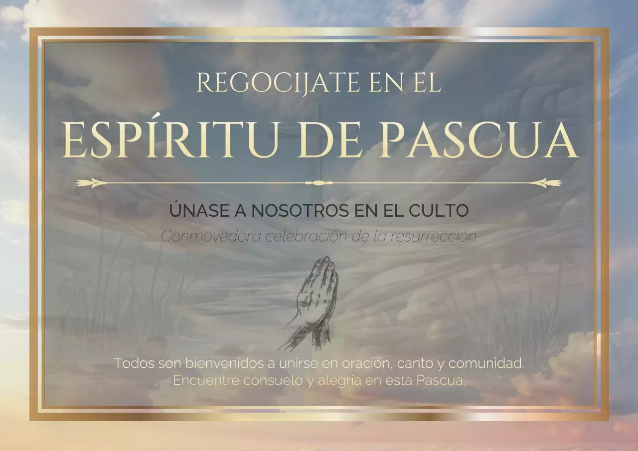 Invitación clásica dorada y azul cielo para la misa de Pascua
