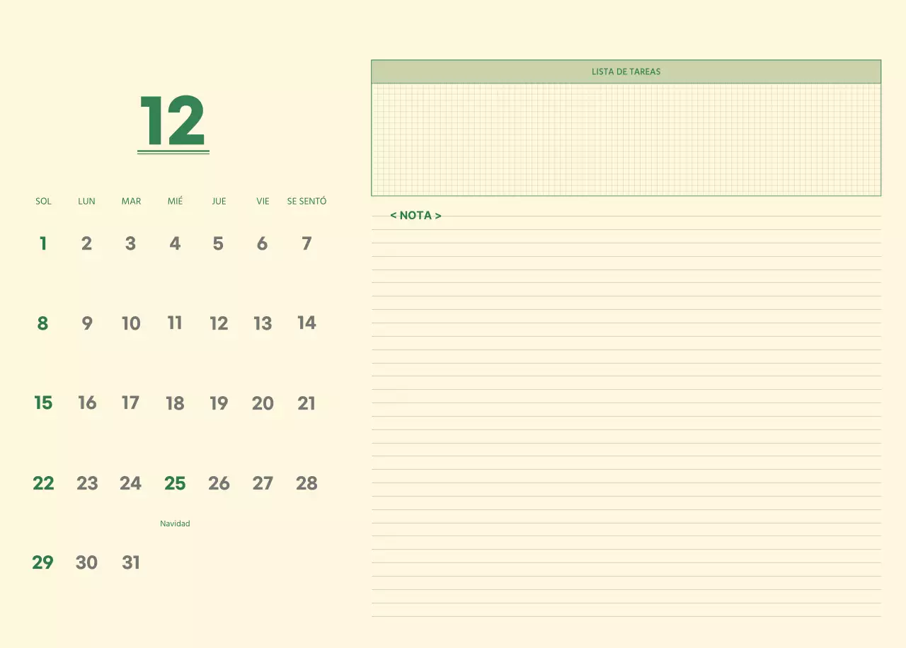 SAT Calendario de pared con concepto de bloc de notas del día D en verde y amarillo claro