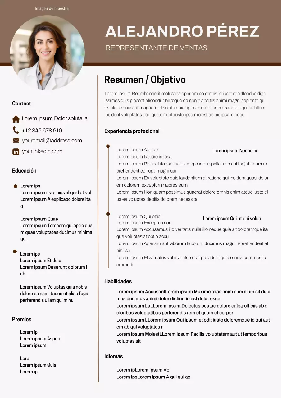 Currículum vitae de representante de ventas básico blanco y caqui