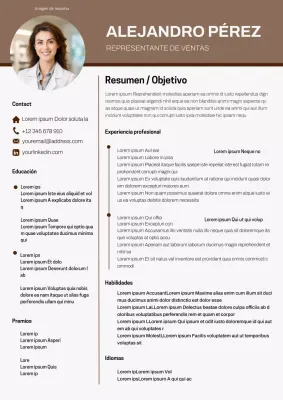 Currículum vitae de representante de ventas básico blanco y caqui