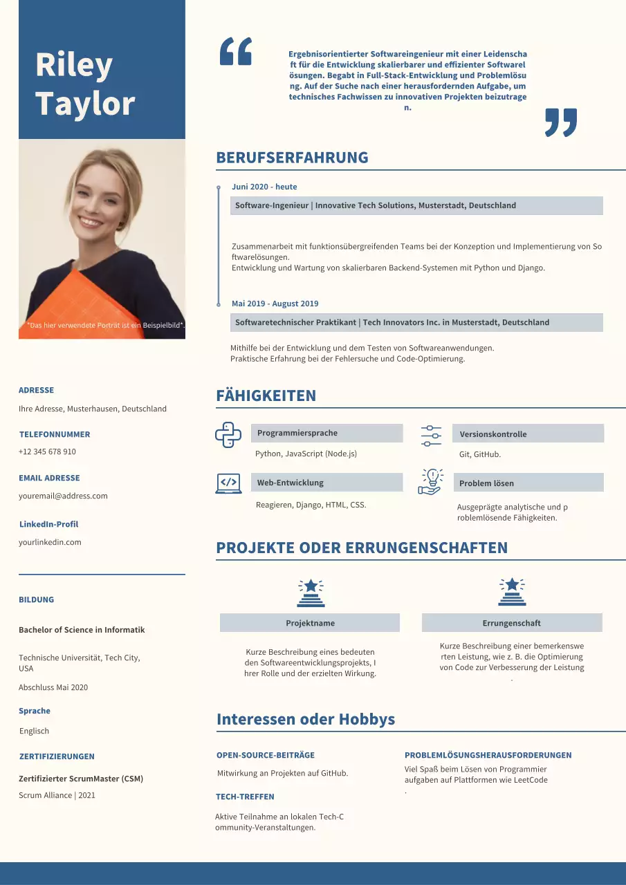 Blau und Beige Trendy Software-Ingenieur Lebenslauf