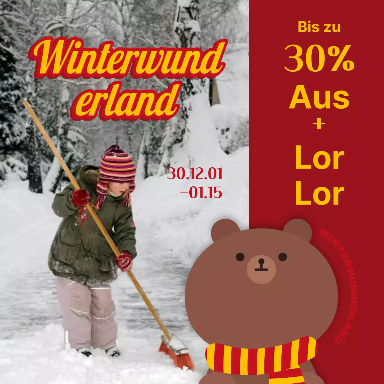 Pop-Art-Anzeigen für Treue- und Rabattaktionen im Winter in Blau und Gelb