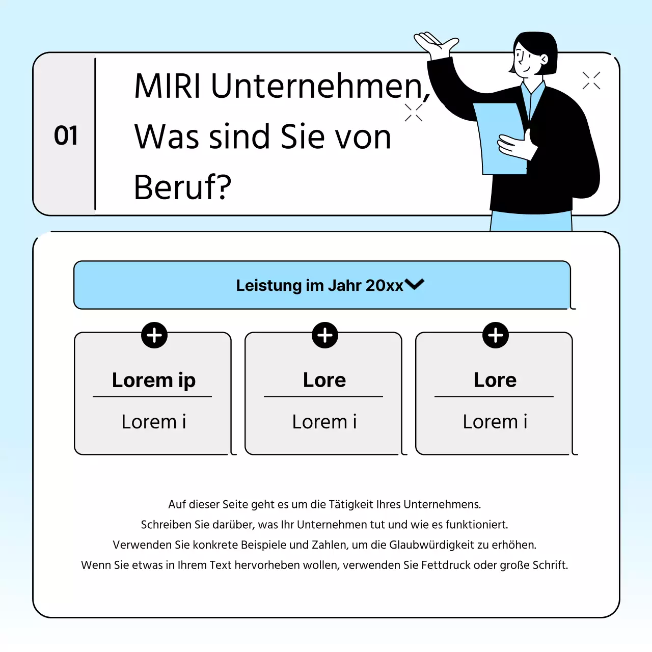Firmenbrief für ein einfaches Markenbild in Hellblau und Grau