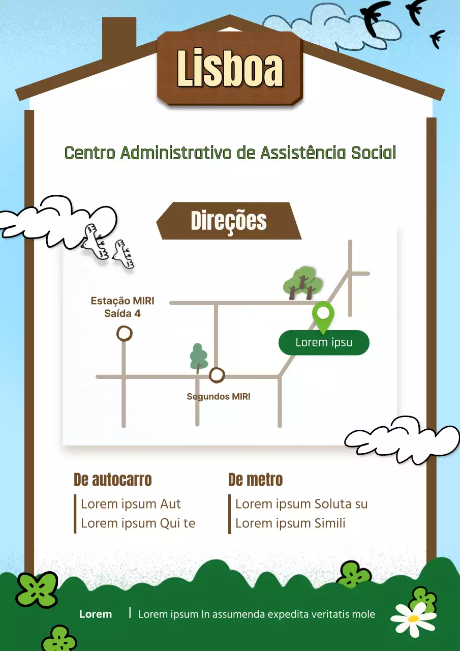 Direcções para o gabinete de assistência social azul claro e verde