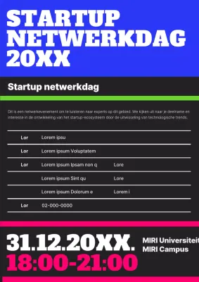 Promoot trendy startup netwerkevenementen in blauw en zwart