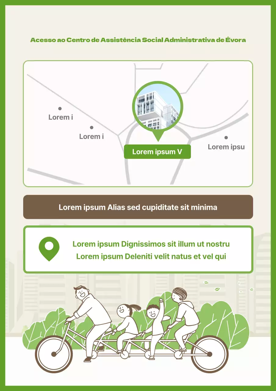 Direcções para o Centro de Assistência Administrativa simples, verde claro e castanho