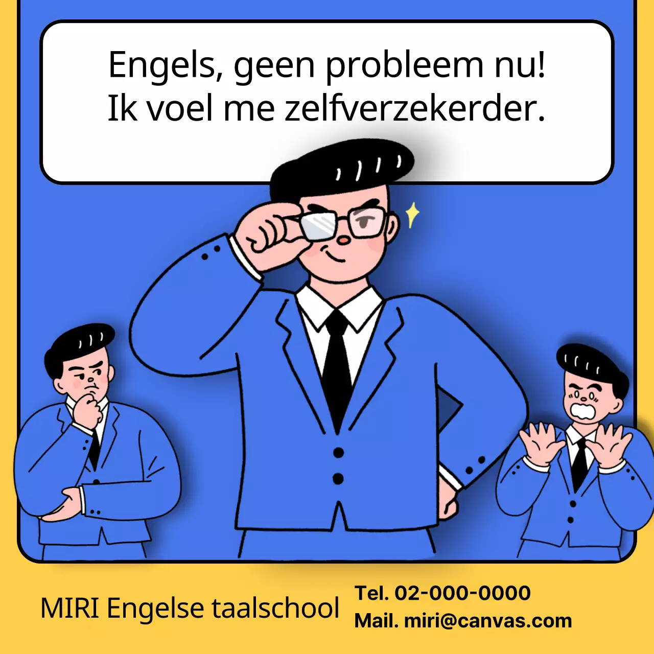 Een kitscherige Engelse taalschool in blauw en geel promoten