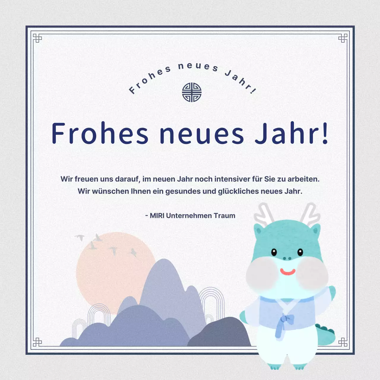 Traditionelle Neujahrsgrußkarte in Marineblau und Grau