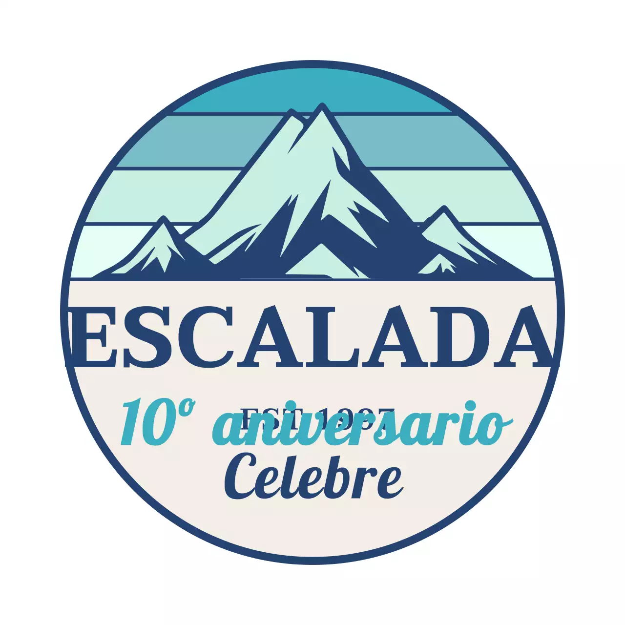 Un concepto sencillo para un club de montañismo con ilustraciones de montaña y fuentes con gracias.