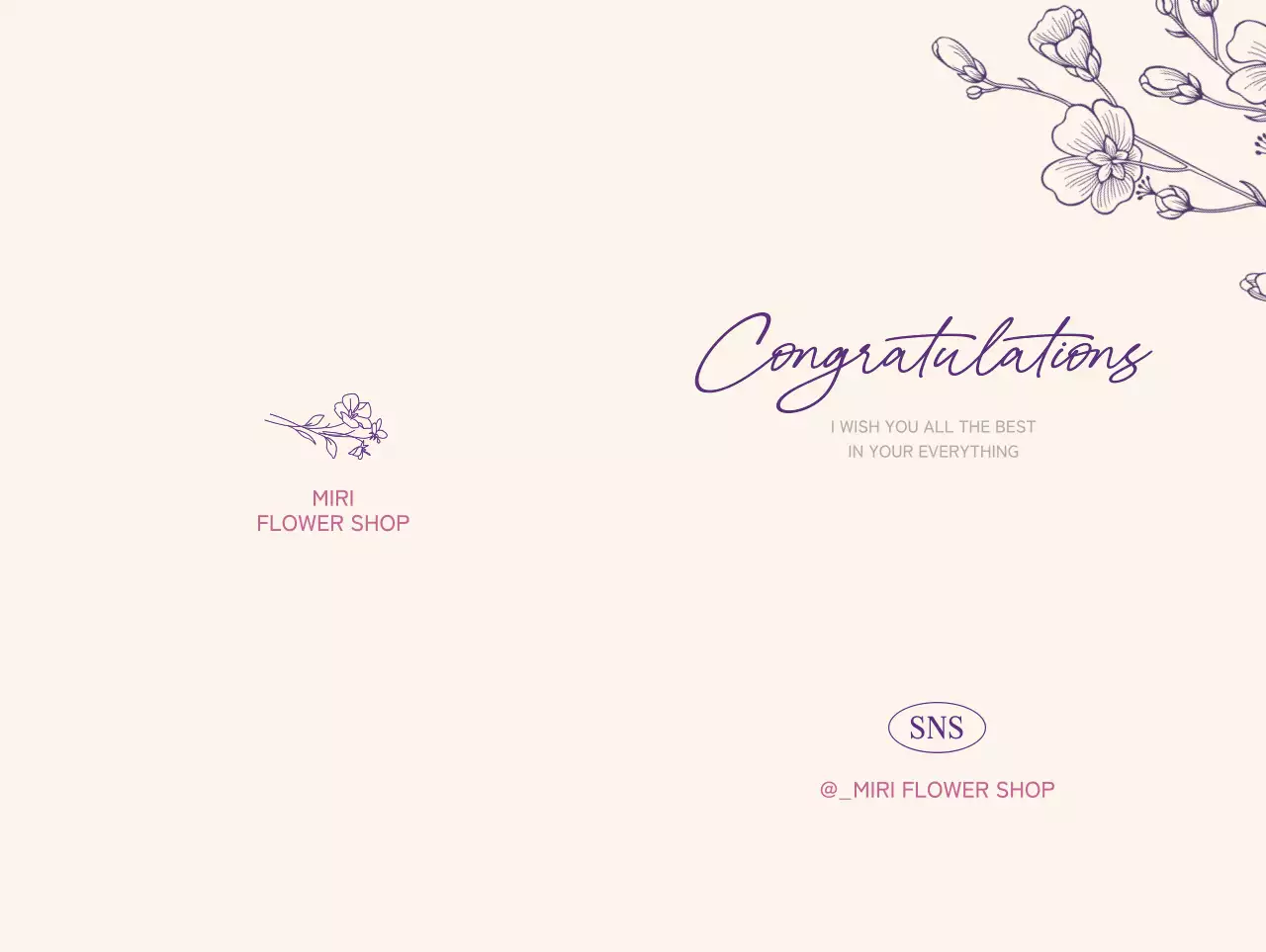 Thiệp chúc mừng cửa hàng hoa với dòng hoa minh họa trên nền màu be
