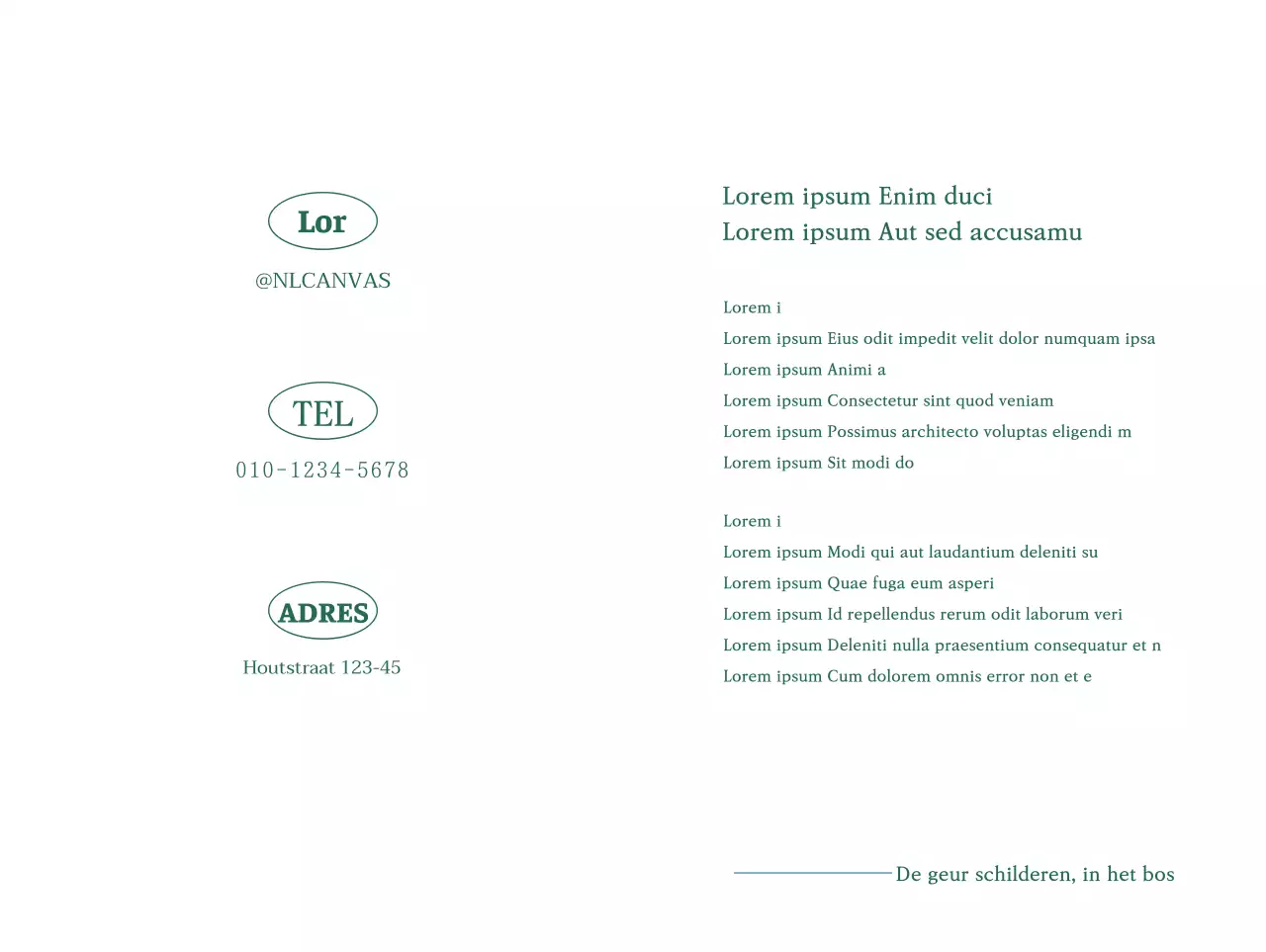 Briefkaart met bericht over bezorging van restitutiebestelling met turquoise achtergrond en zwart-witte bosboomfoto op de achtergrond