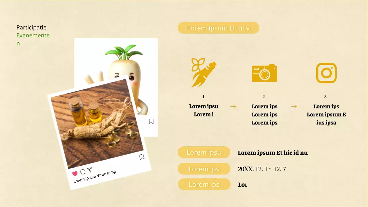 Een eenvoudig geel en groen plan voor een plaatselijk ginsengfestival