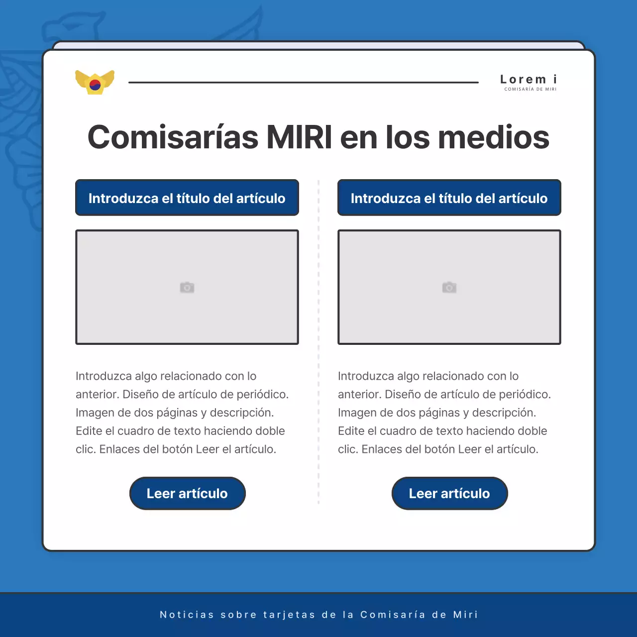 Anuncios por defecto del boletín de la comisaría de policía en azul y azul marino