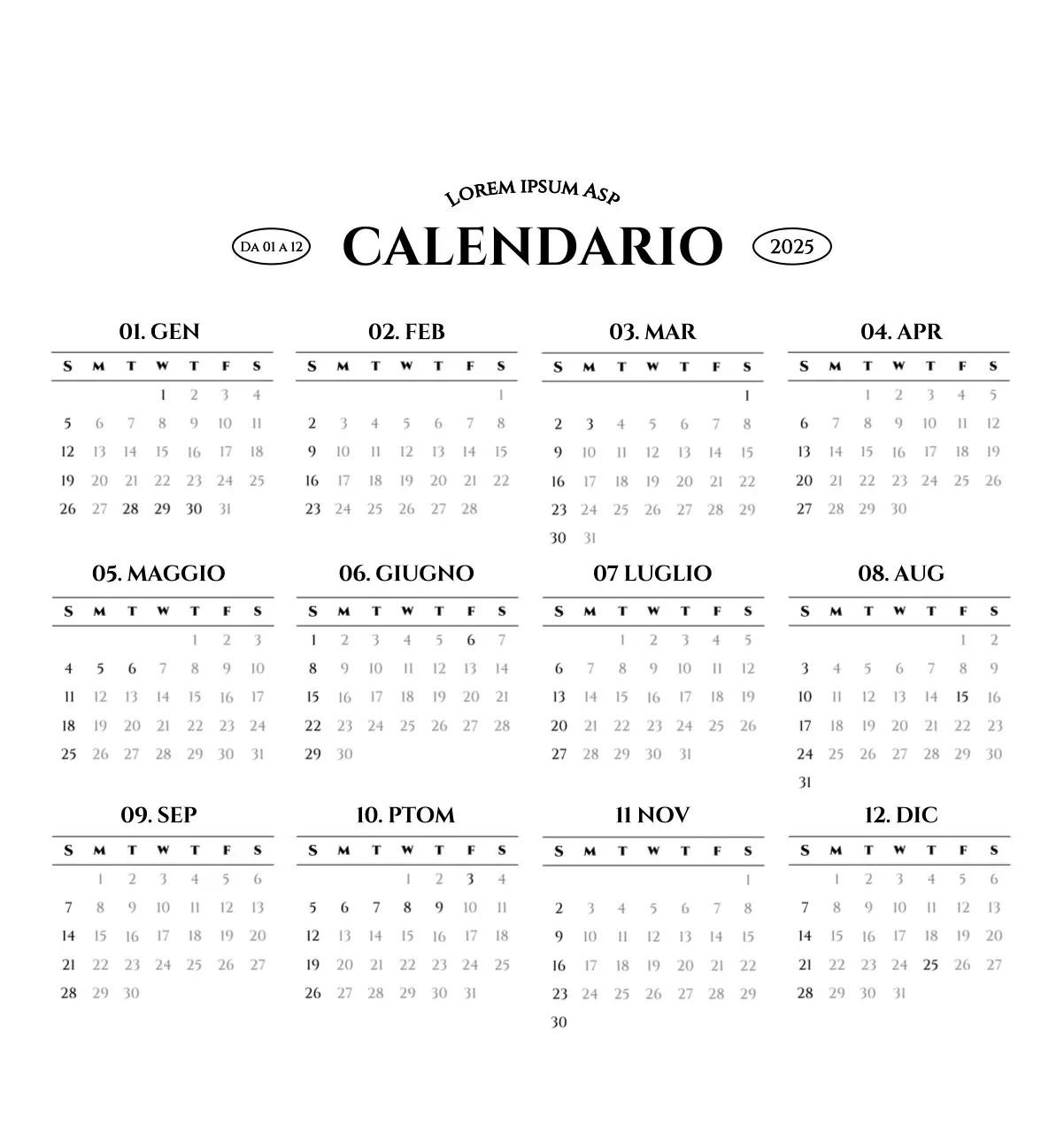 Calendario da parete in stile semplice con concetto di fotografia di viaggio emozionale in bianco e nero