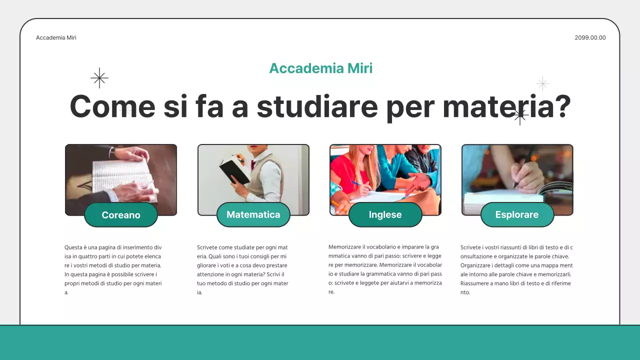 Guida al corso intensivo per le vacanze scolastiche di colore grigio e menta