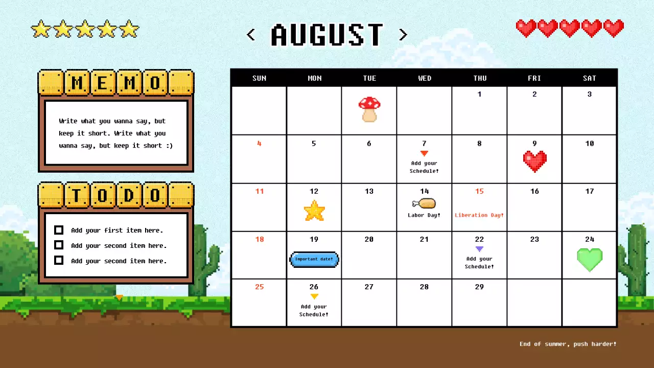 빨강과 하늘색의 레트로한 새해 1년 달력