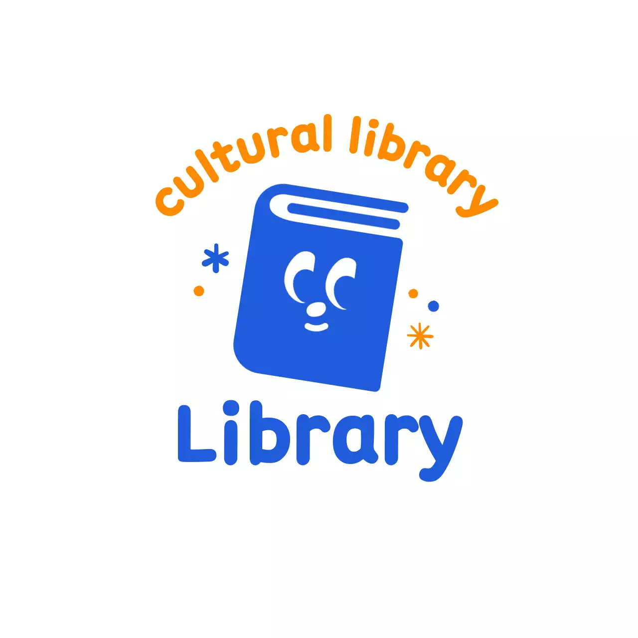 Library logo with cute book illustration