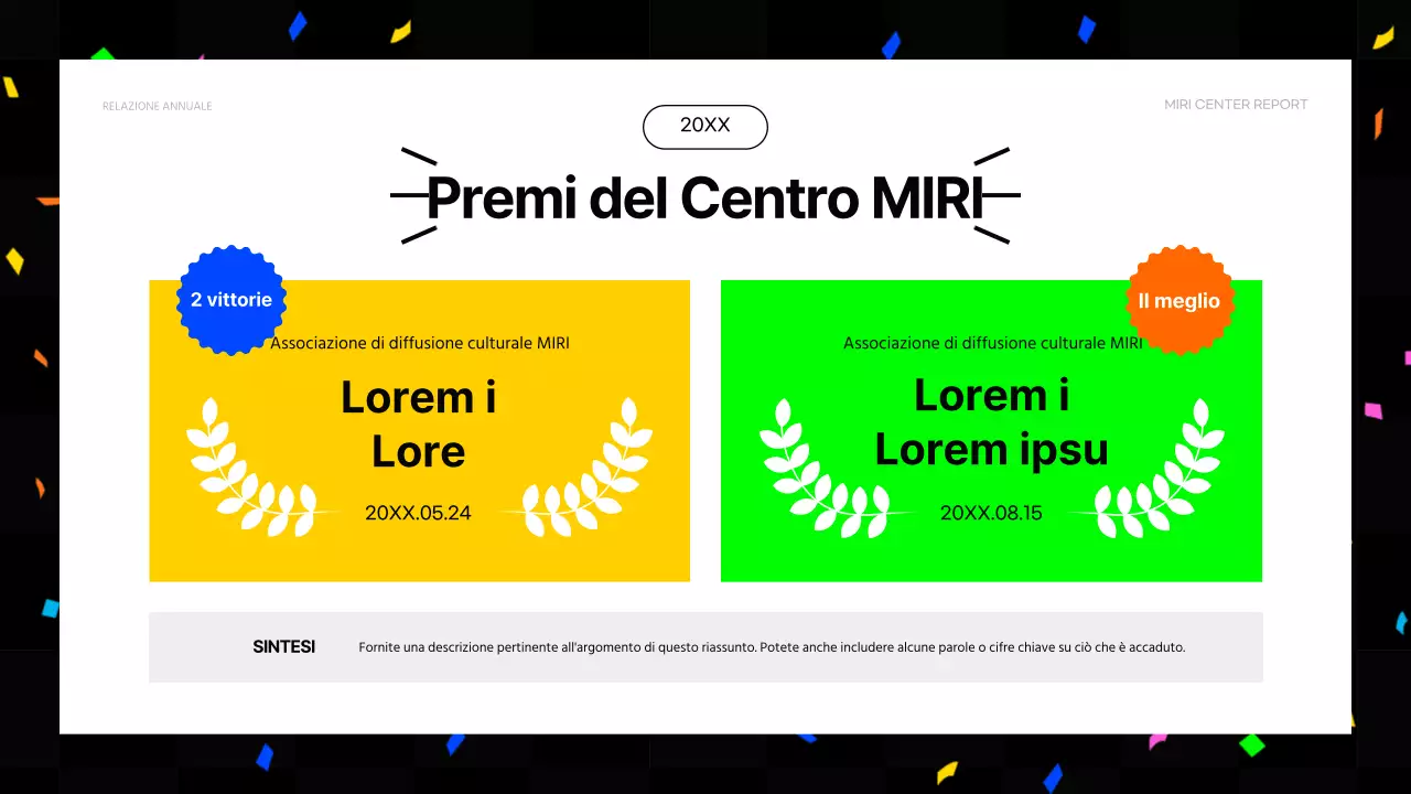 Rapporti finanziari di fine anno in stile kitsch, in rosa acceso e colori fluorescenti.