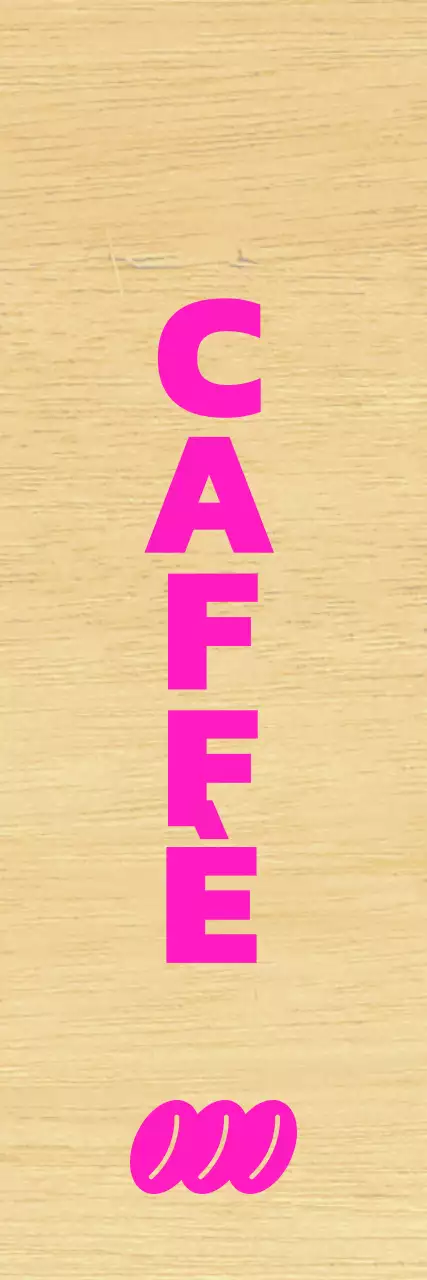 Caffè con scritte nere e accenti rosa.