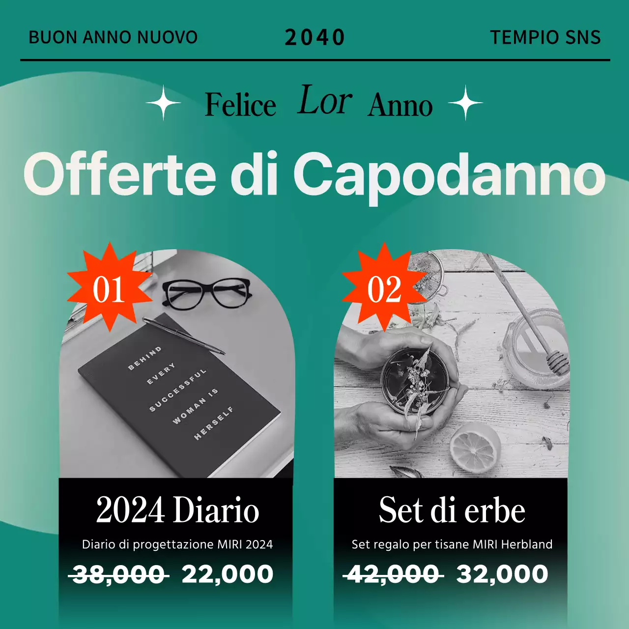 Promuovere un modello di marketing per il nuovo anno in arancione e menta