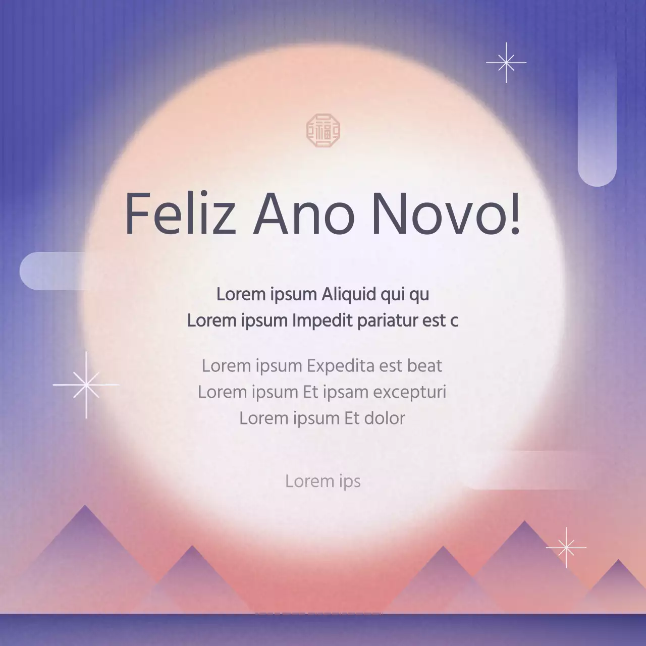 Saudações de Ano Novo simples em azul e laranja