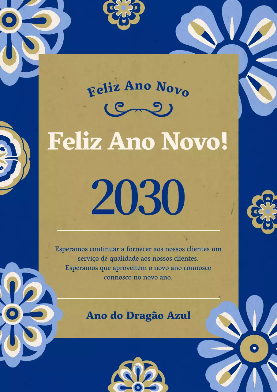 Cartão de felicitações de Ano Novo oriental em azul e dourado