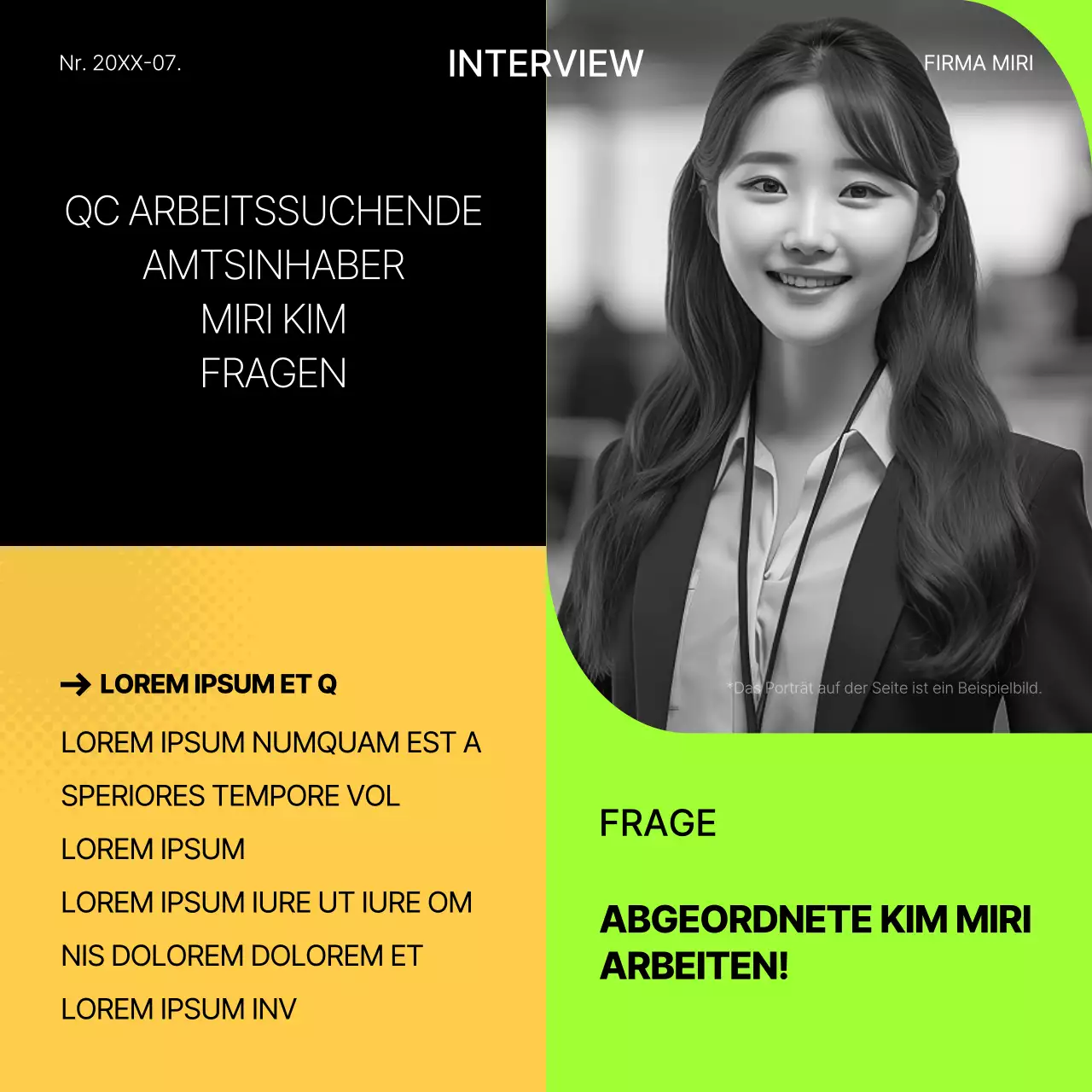 Fluoreszierendes und gelbes geometrisches Vorstellungsgespräch Post