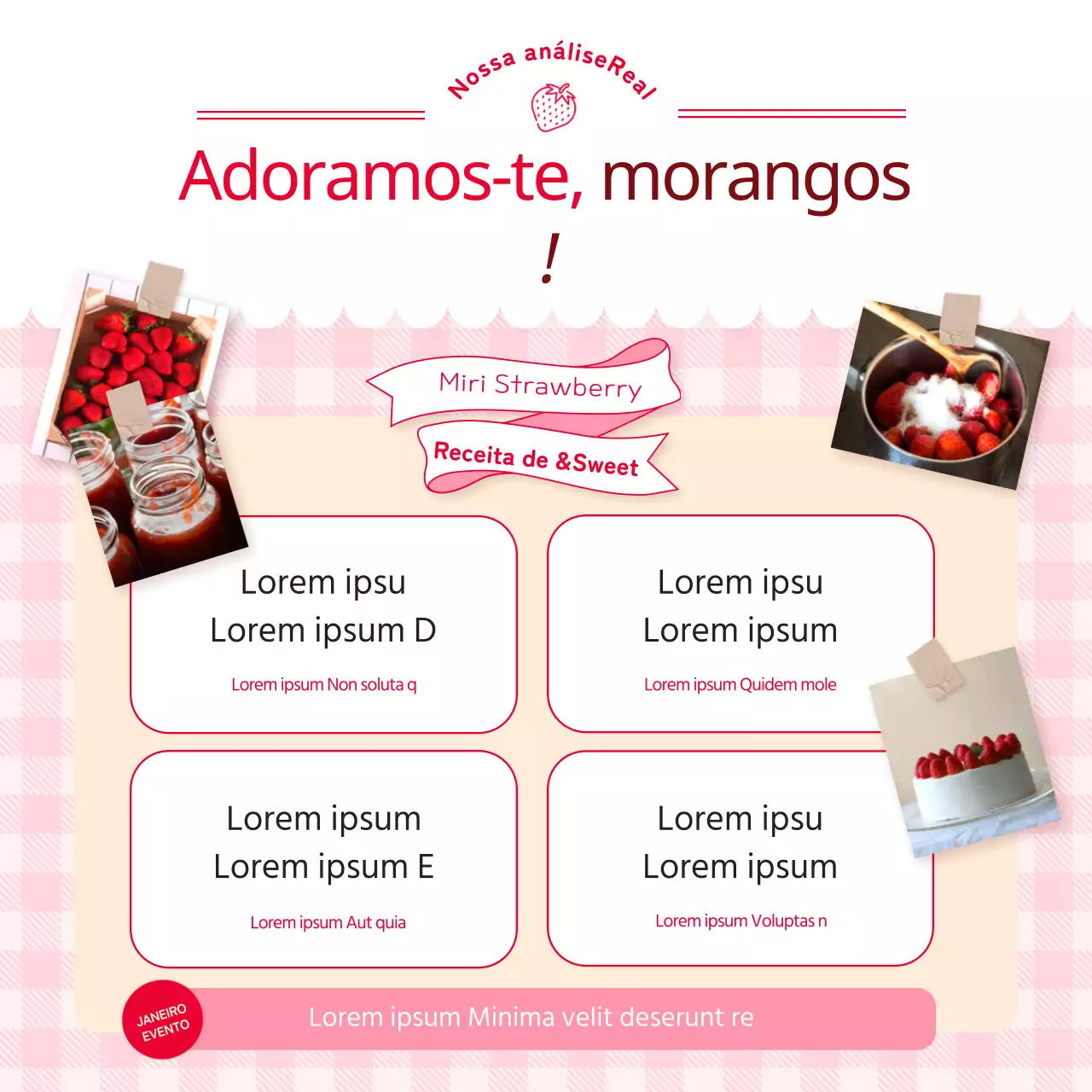 Promover os morangos vermelhos e cor-de-rosa