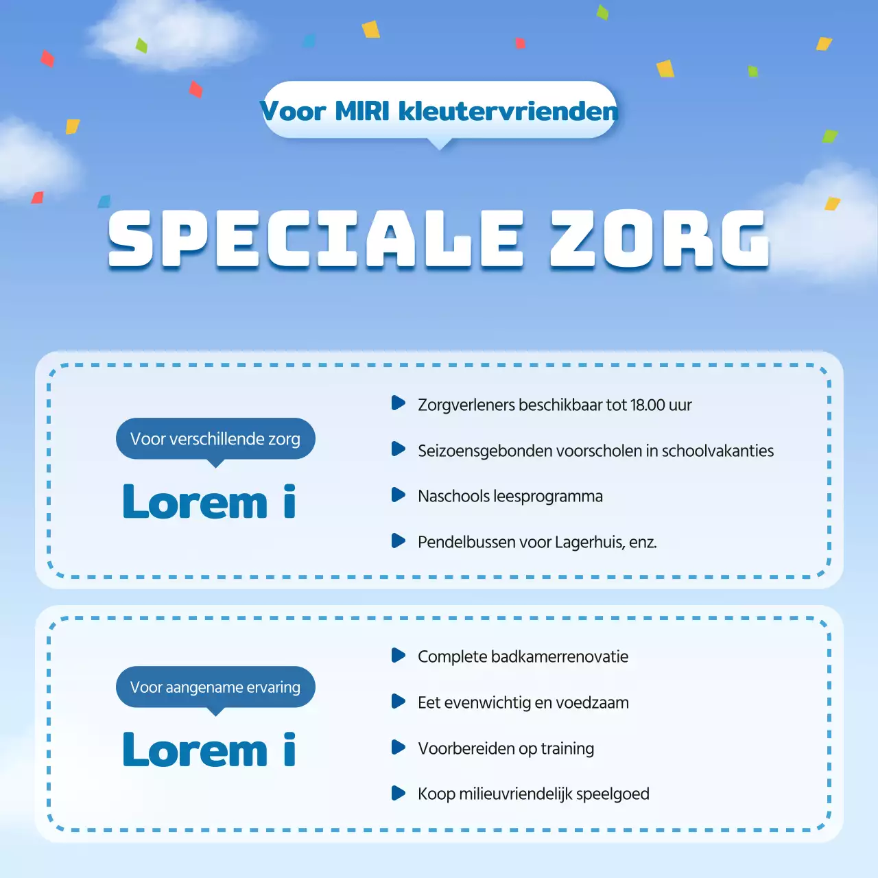 Een mooi wervingsbericht voor een kleuterschool in lichtblauw en wit