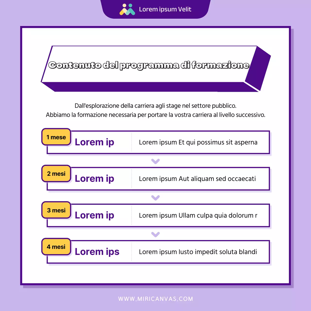Programma moderno di sostegno all'occupazione femminile nel settore pubblico, di colore viola e giallo, promozione delle assunzioni