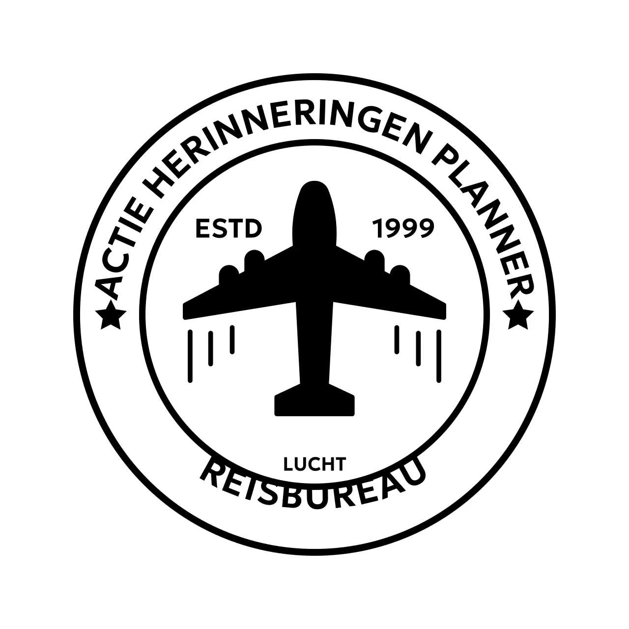 Stempellogo met een retro vibe met een vliegtuig erop