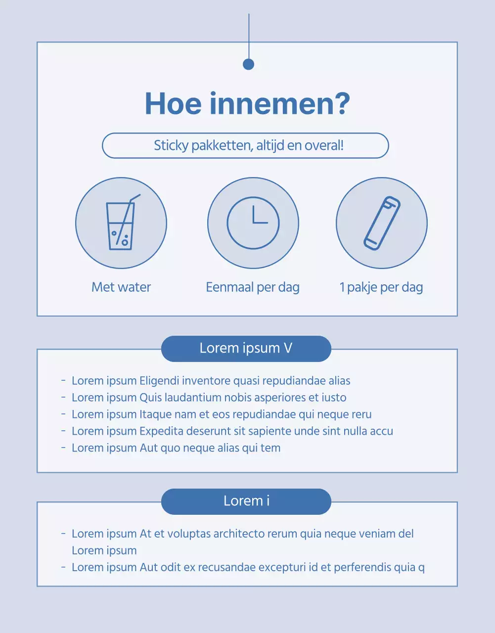 Eenvoudige lactobacillus productbeschrijving in marineblauw en lichtblauw