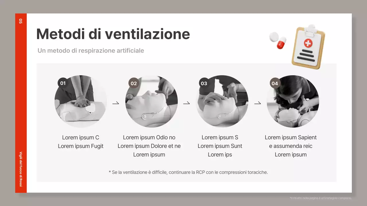 Materiale semplice per la formazione sulla RCP di colore rosso e marrone
