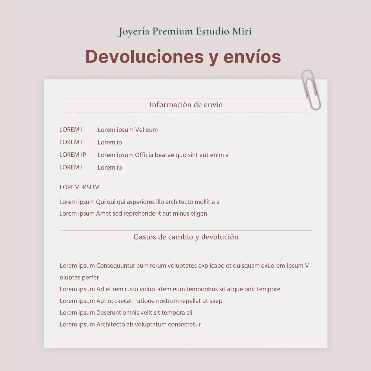 Anuncio de venta de un lookbook de accesorios de bisutería de moda en rosa y marrón.