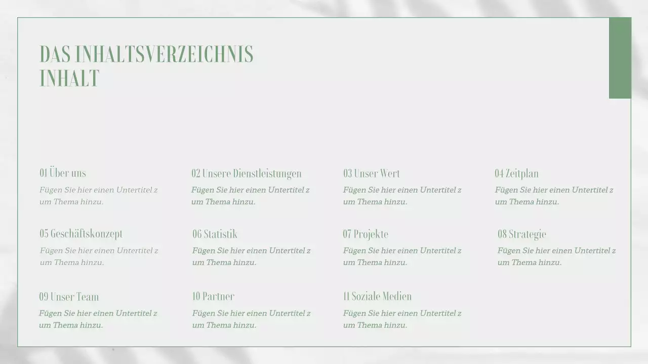 Weißes und grünes Geschäftsberichtsmaterial zum Thema Natur