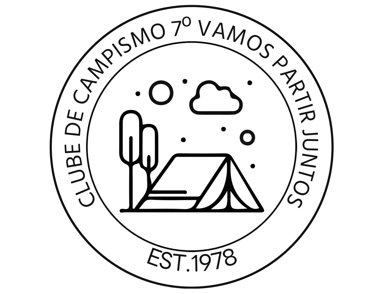 Clube de campismo simples sob a forma de um logótipo com uma ilustração de campismo