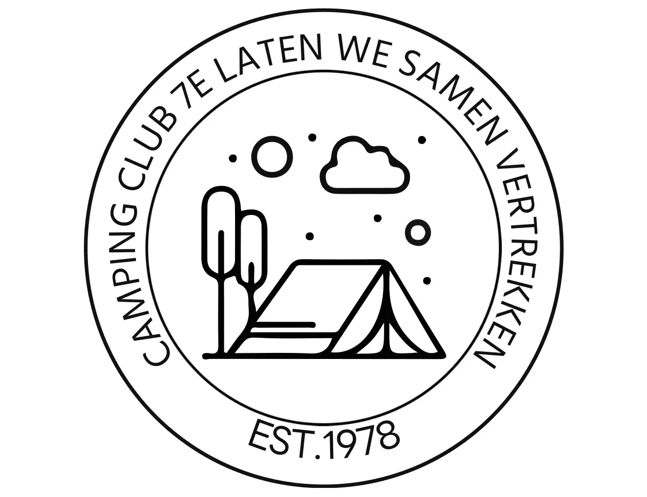 Eenvoudige kampeerclub in de vorm van een logo met een kampeerillustratie