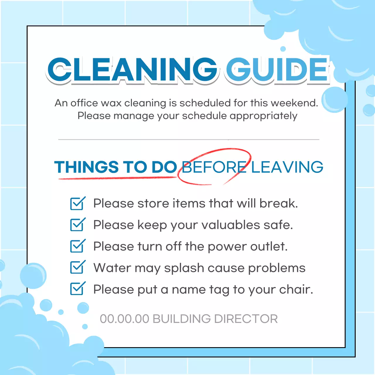 Blue Simple Cleaning Checklist Social Media Post