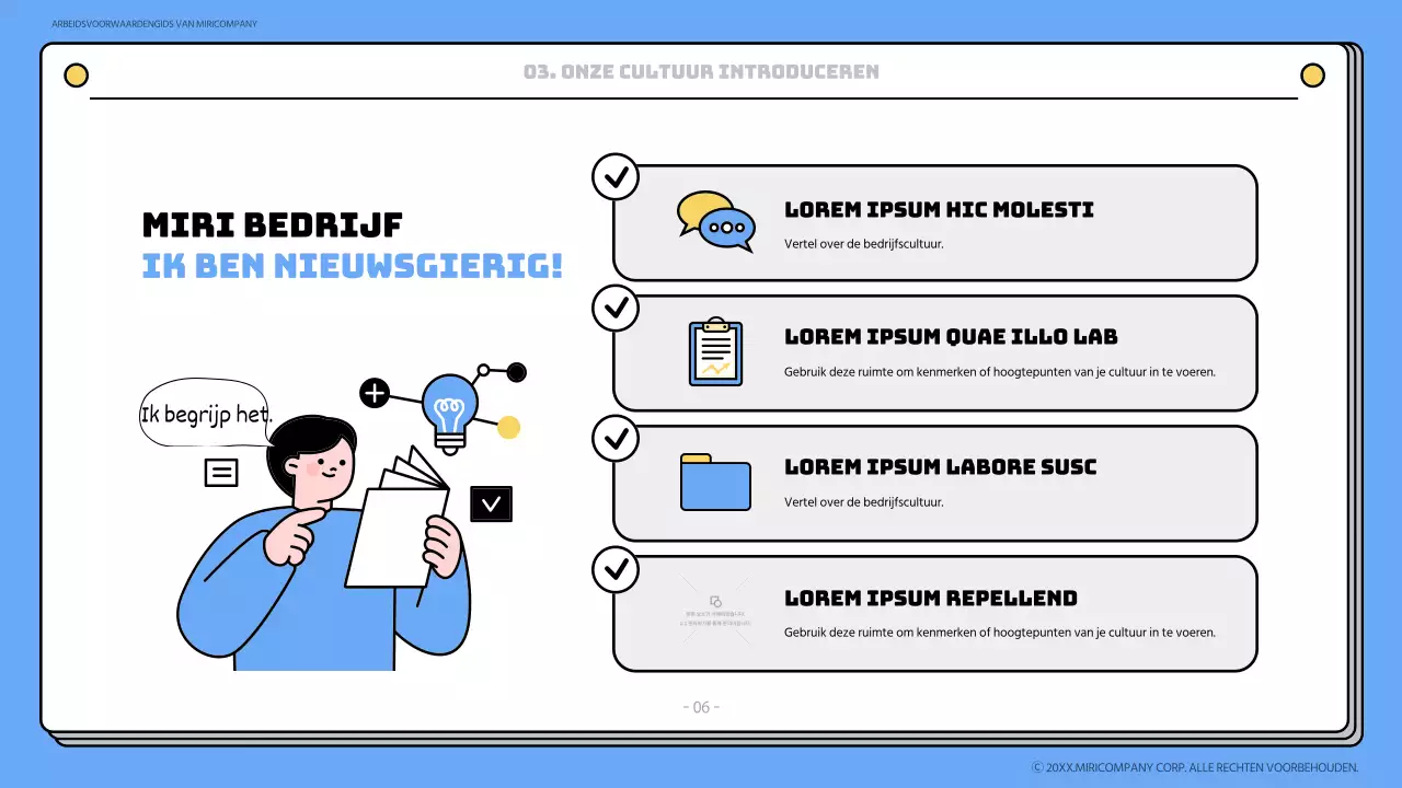 Blauw en geel onboarding trainingsmateriaal