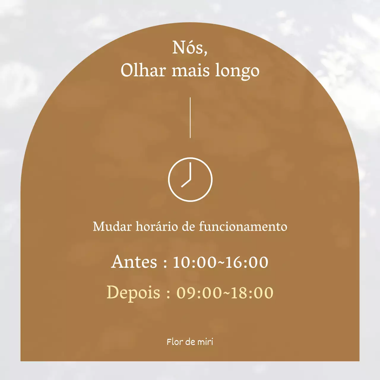 Anúncio moderno do horário de abertura em branco e castanho