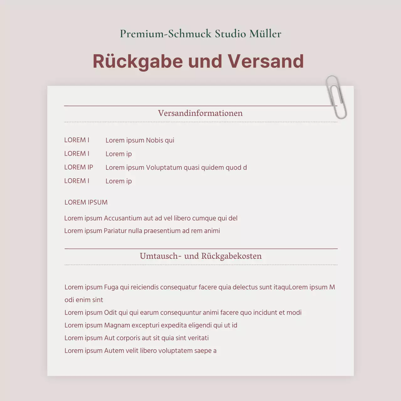 Eine Anzeige, die ein Lookbook mit trendigen Schmuckaccessoires in Rosa und Braun verkauft.