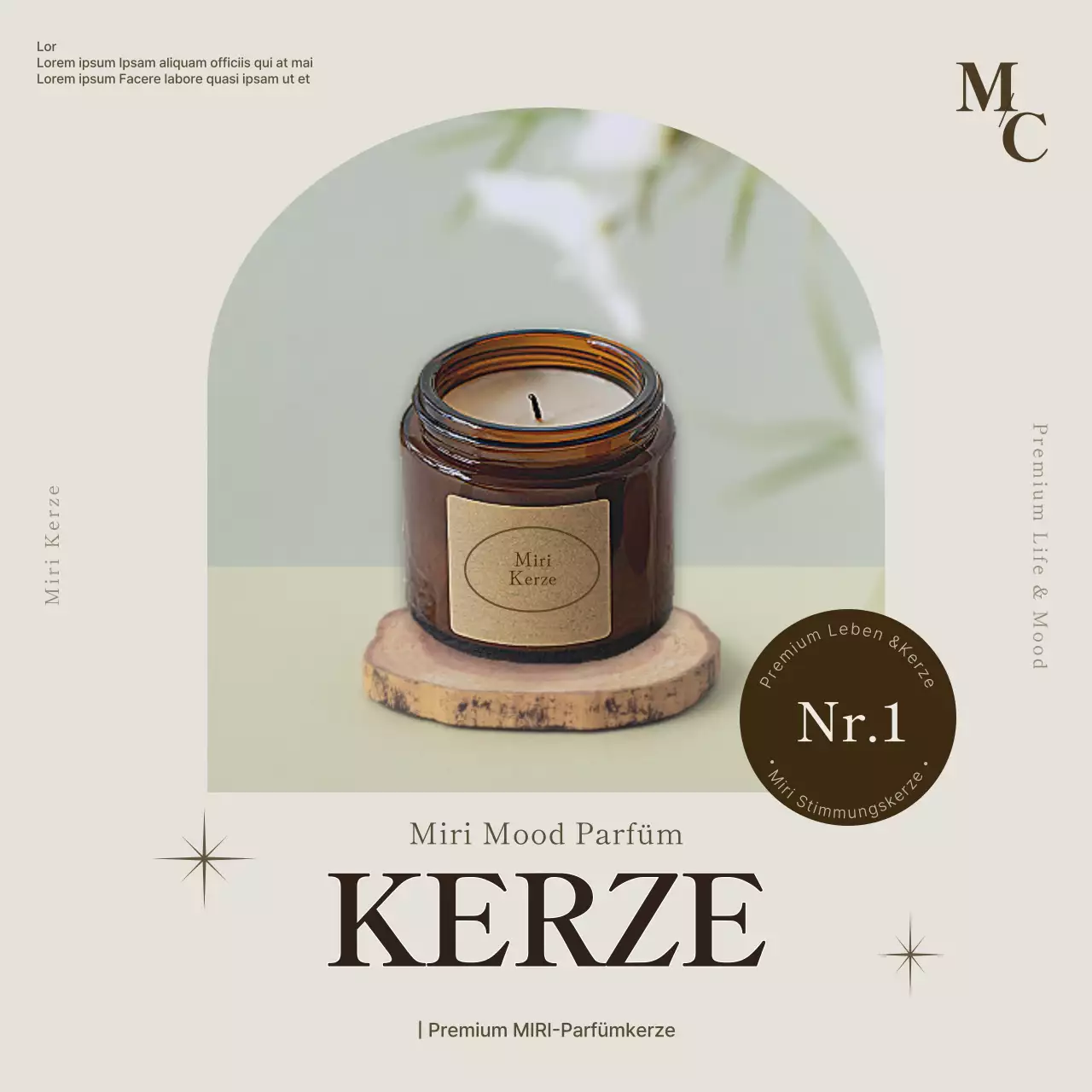 Werbung für eine einfache Kerze in Beige